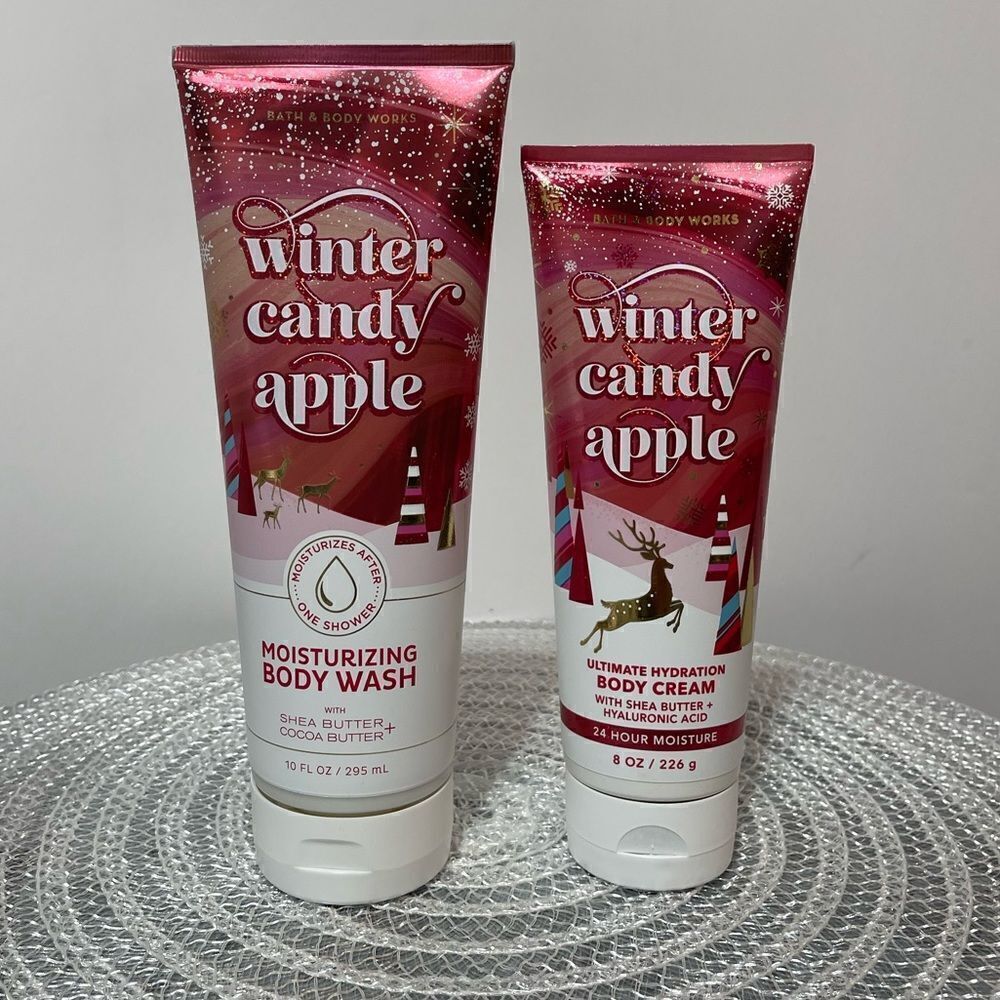 BBW Winter Candy Apple Body Wash and Body Cream set of  2 NWT
